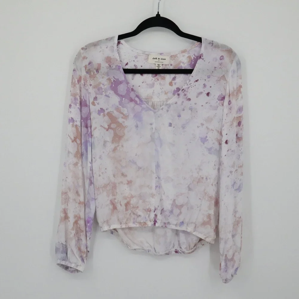 Cloth & Stone Anthropologie Tie Dye Top Womens XS Watercolor Artsy Boho‎ Cottage